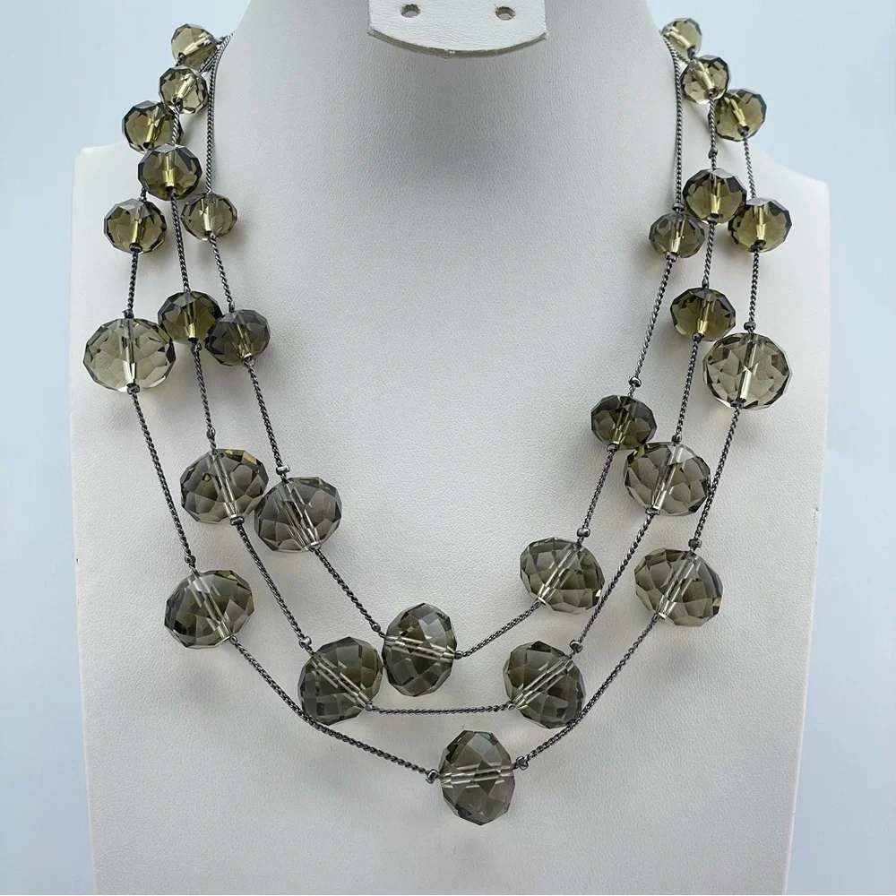 Stunning Kenneth Cole 3-Strand Faceted Glass Bead Necklace, Smoky Gray